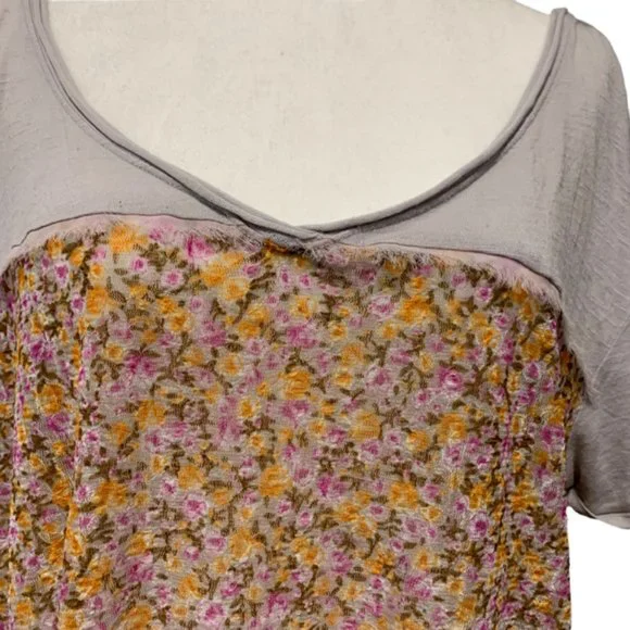 Free People Floral Lace Sheer High Low Button Back Top Large - Picture 2 of 7